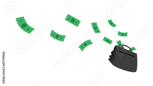 banknotes fly out of a man's bag