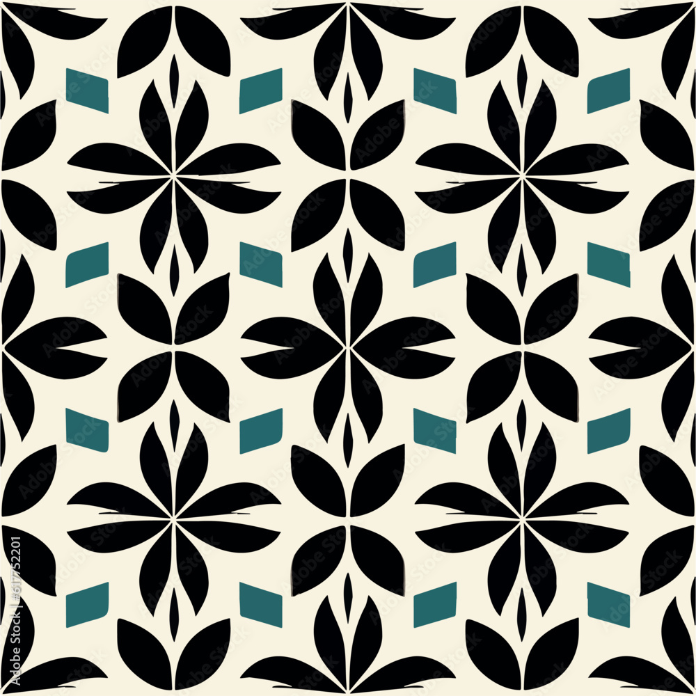 Art deco black and white pattern with blue squares. Art deco black and white pattern with blue squares.