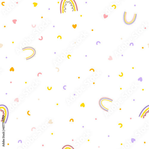 Φωτογραφία Hearts confetti and a rainbow seamless pattern