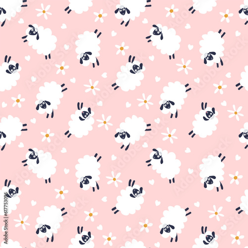 Lovely sheep. Seamless pattern, vector illustration
