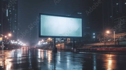 Blank billboard at night, template for outdoor banner marketing advertisement