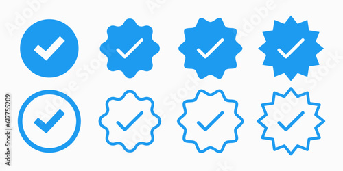 Blue Tick, right, v, verification symbol. accept, vote, choice symbol for use in apps, profiles and bio.