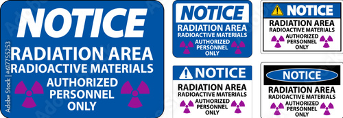 Radiation Notice Sign Caution Radiation Area, Radioactive Materials, Authorized Personnel Only