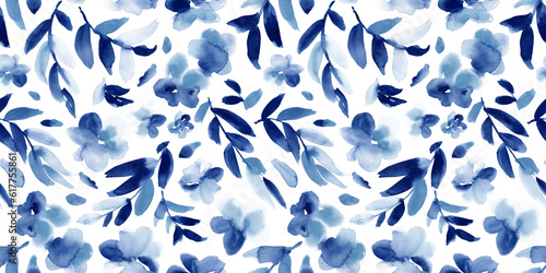 Wallpaper Mural Watercolor floral print in blue and white. Seamless pattern. Torontodigital.ca