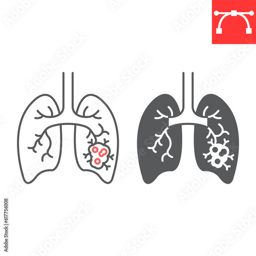 Lungs cancer line and glyph icon, oncology and medicine, lungs tumor vector icon, vector graphics, editable stroke outline and solid sign, eps 10.