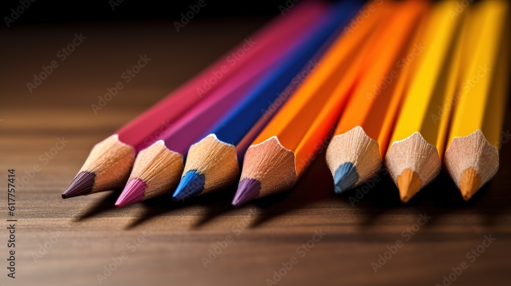 a row of colored pencils sitting on top of each other a row of colored pencils sitting on top of each other