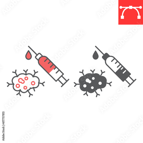 Immunotherapy line and glyph icon, oncology and AIDS, antibodies vector icon, vector graphics, editable stroke outline and solid sign, eps 10.