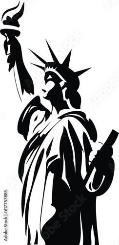 Lady liberty statue minimal ink vector illustration, Lady liberty statue holding a torch black and white vector image
