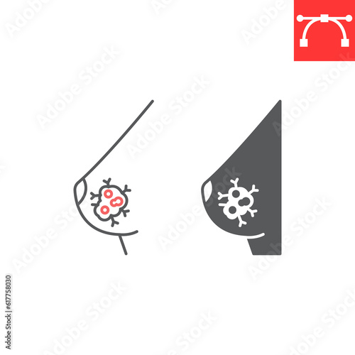 Breast cancer line and glyph icon, oncology and treatment, breast tumor vector icon, vector graphics, editable stroke outline and solid sign, eps 10.