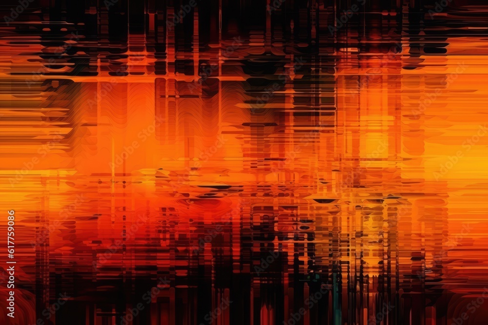 Glowing orange interference lines and lights on black, created using generative ai technology