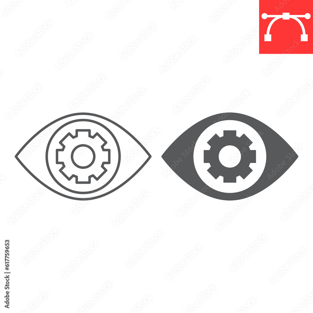Vision line and glyph icon, solution and business, eye cogwheel vector icon, vector graphics, editable stroke outline sign, eps 10. Vision line and glyph icon, solution and business, eye cogwheel vector icon, vector graphics, editable stroke outline sign, eps 10.