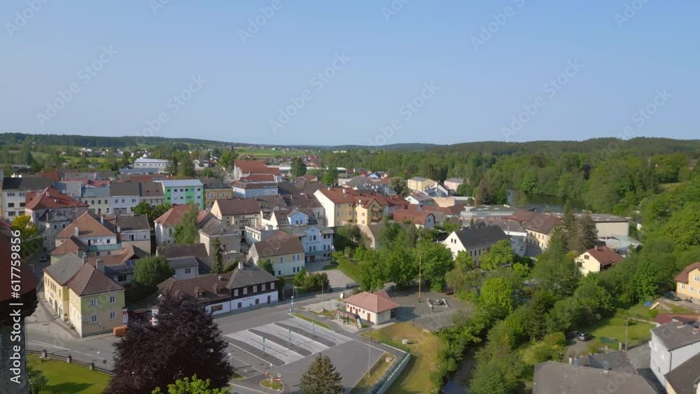 village city in Austria Europe, summer day Gorgeous aerial top view flight drone village city in Austria Europe, summer day Gorgeous aerial top view flight drone
