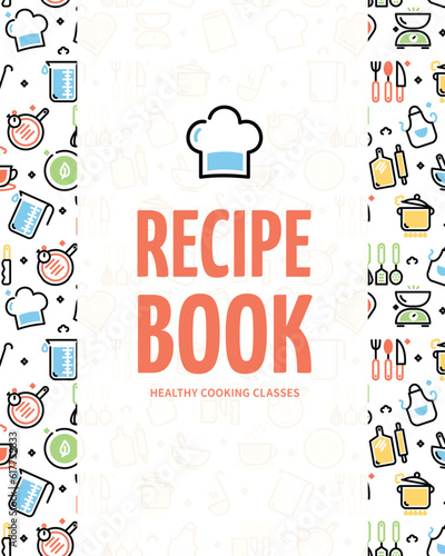 Healthy Cooking Class Recipe Book Placard Poster Banner Card Template. Vector illustration of Cookbook Cover Layout