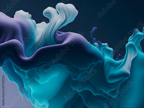 Abstract modern and artistic 3D abstract metallic fluid or porous shapes. Liquid and porous metallic. color paper art illustration background. AI generative