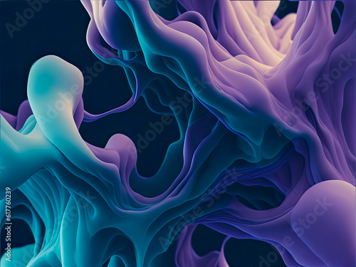 Fototapeta Naklejka Na Ścianę i Meble -  Abstract modern and artistic 3D abstract metallic fluid or porous shapes. Liquid and porous metallic. color paper art illustration background. AI generative