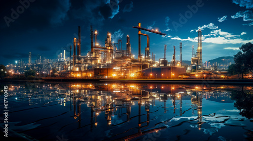 Modern Business in Oil Imports and Exports, import and export of crude oil, including petroleum, gasoline, and natural gas. at night factory. Generative AI