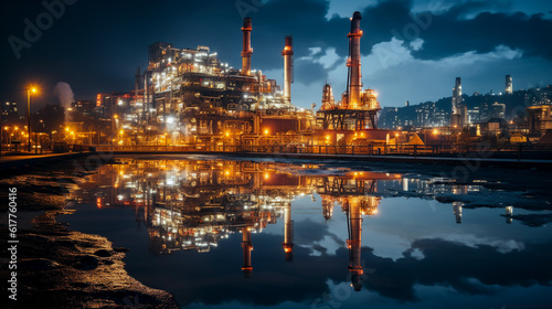 Modern Business in Oil Imports and Exports, import and export of crude oil, including petroleum, gasoline, and natural gas. at night factory. Generative AI