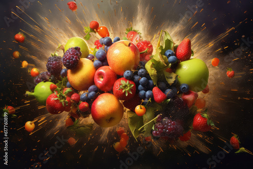 Explosion of juicy fruits and juce splash © AdamantiumStock