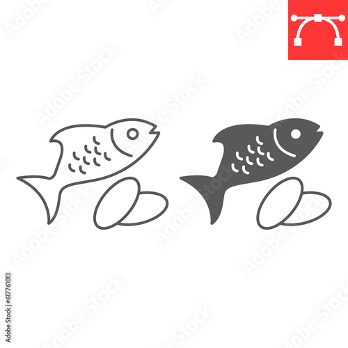 Omega 3 line and glyph icon, supplements and vitamins, fish oil capsule vector icon, vector graphics, editable stroke outline sign, eps 10.