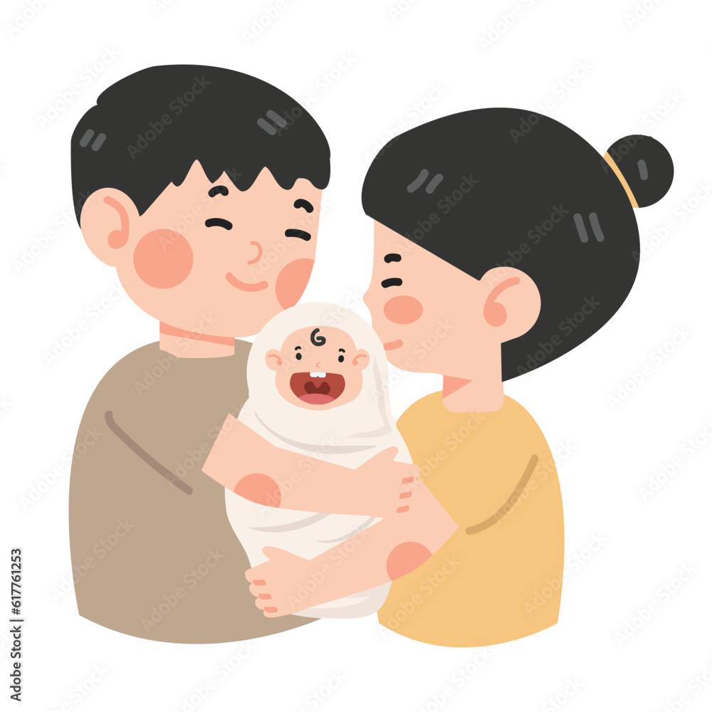 Happy young parents hugging a newborn baby Happy young parents hugging a newborn baby