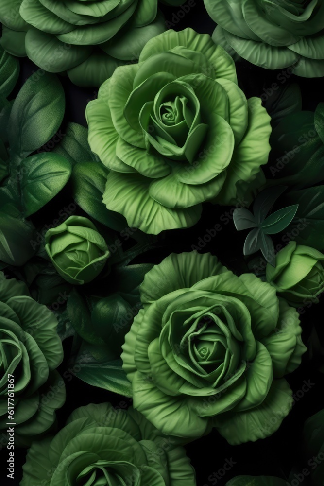 Green roses on green background, created using generative ai technology Green roses on green background, created using generative ai technology