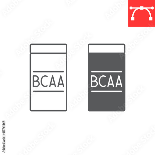 BCAA line and glyph icon, supplements and health, amino acids vector icon, vector graphics, editable stroke outline sign, eps 10.