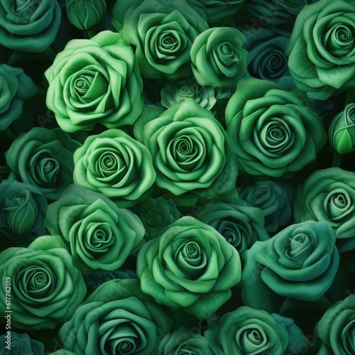 Full frame of green roses background  created using generative ai technology