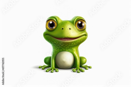 3D frog funny cartoon character on white background Generative AI Illustration