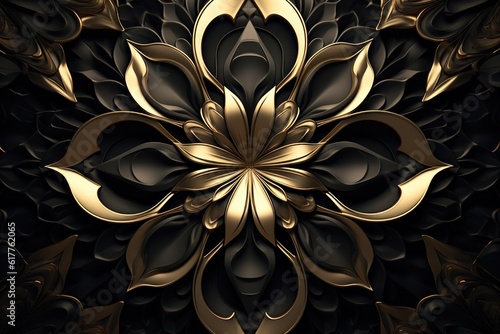 exquisite metallic golden flower on black