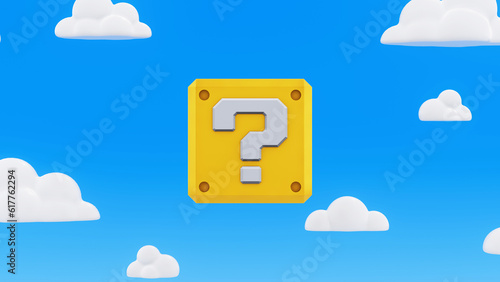 Question mark mystery box on blue sky photo