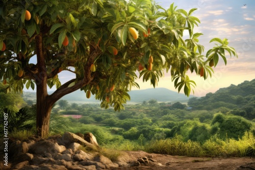 Mango tree with fruit in nature, created using generative ai technology