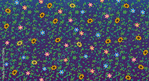 小さな花柄の壁紙_青の背景