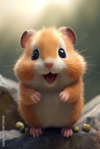 Close up of cute hamster on grey background, created using generative ai technology