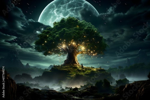 1本の木と幻想的な風景　with generative ai