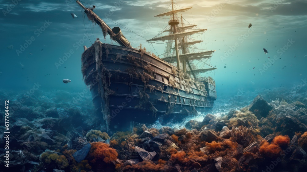 underwater scene with ship