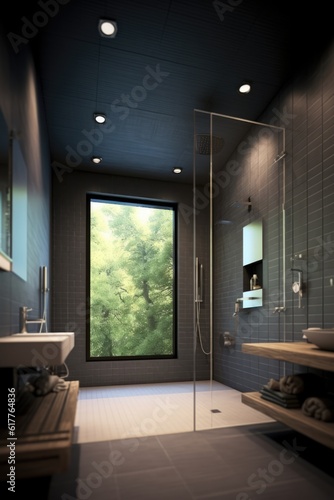 Modern bathroom with shower and basin  created using generative ai technology