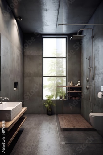 Modern bathroom with shower and basin, created using generative ai technology © Future Vision