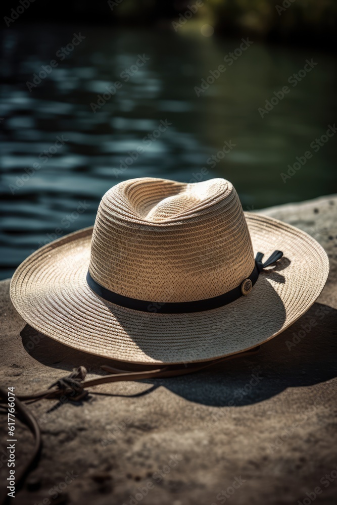 Close up of sunhat in sand on sunny day, created using generative ai technology