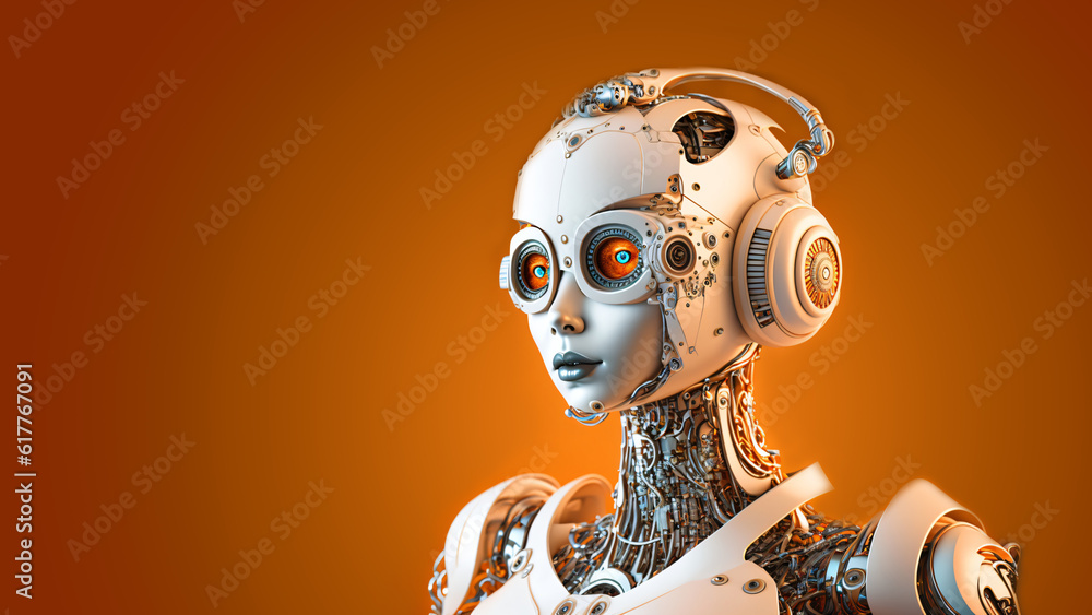 futuristic female robot, cybernetic girl, white cyborg woman with headphones, fictional person created with generative ai futuristic female robot, cybernetic girl, white cyborg woman with headphones, fictional person created with generative ai