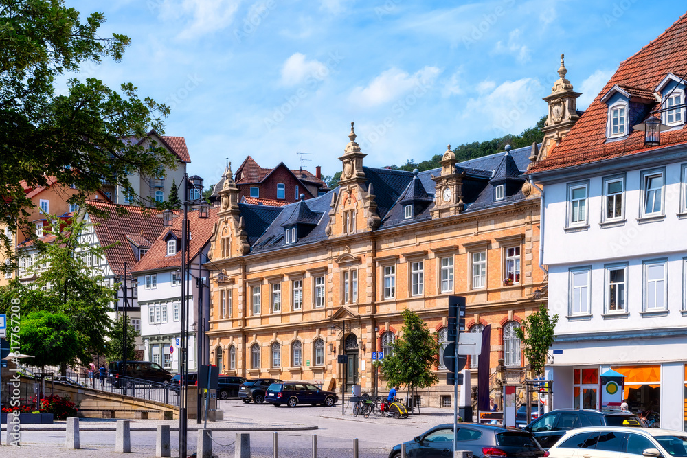 Cityscape Eisenach Markt with traditional buildings on a sunny day in summer