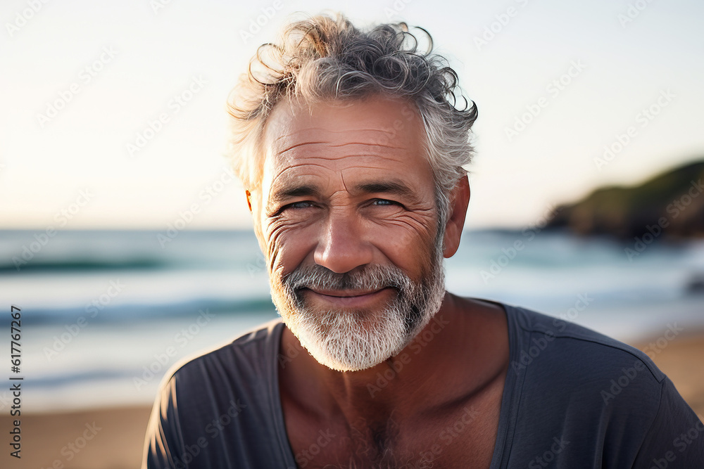 Close up portrait of mature senior male with cup of coffee. Generative AI Close up portrait of mature senior male with cup of coffee. Generative AI