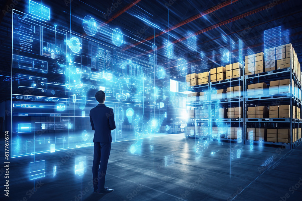 Futuristic Technology Retail Warehouse Digitalization. Generative AI Futuristic Technology Retail Warehouse Digitalization. Generative AI