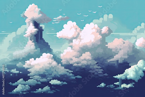 Pixel illustration of beautiful clouds in the sky.