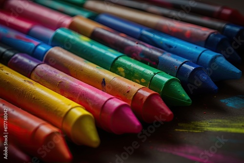 Close-up of colorful crayons for drawing.