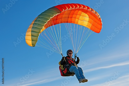 Mature senior male on a parachute.. Generative AI