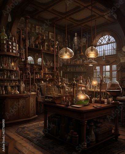 Victorian Laboratory: A fantastical representation of a Victorian-era scientific lab with all kinds of period-specific equipment.