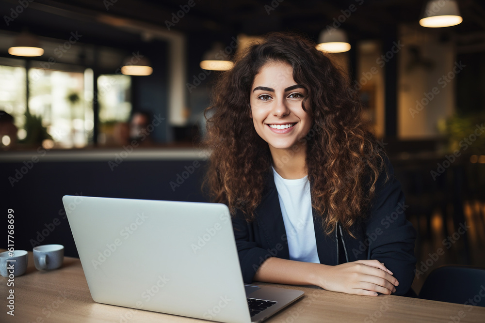 Portrait of a Happy Smiling Female, Using Laptop Computer, Looking at Camera and Smiling. Empowered Information Technology Specialist, Software Engineer or Developer. Generative AI Portrait of a Happy Smiling Female, Using Laptop Computer, Looking at Camera and Smiling. Empowered Information Technology Specialist, Software Engineer or Developer. Generative AI