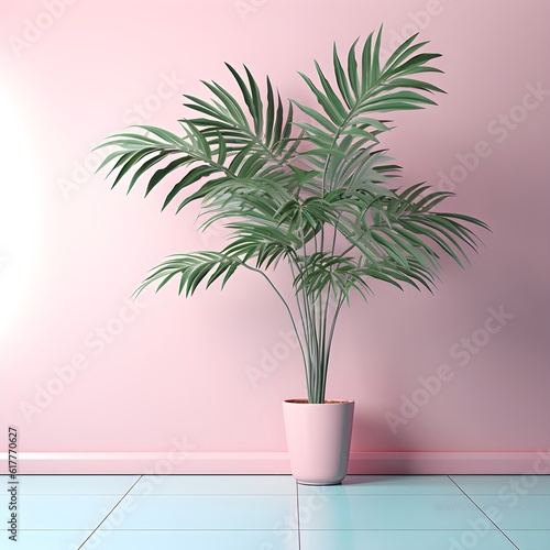 Aesthetic photo of a plant and vase in minimalistic setting. Aesthetic, minimalistic, plant. Created with Generative AI Technology. 