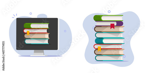 Virtual library ebook book stack online digital icon vector graphic illustration, electronic 3d paper internet encyclopedia as school education study concept on screen image clipart