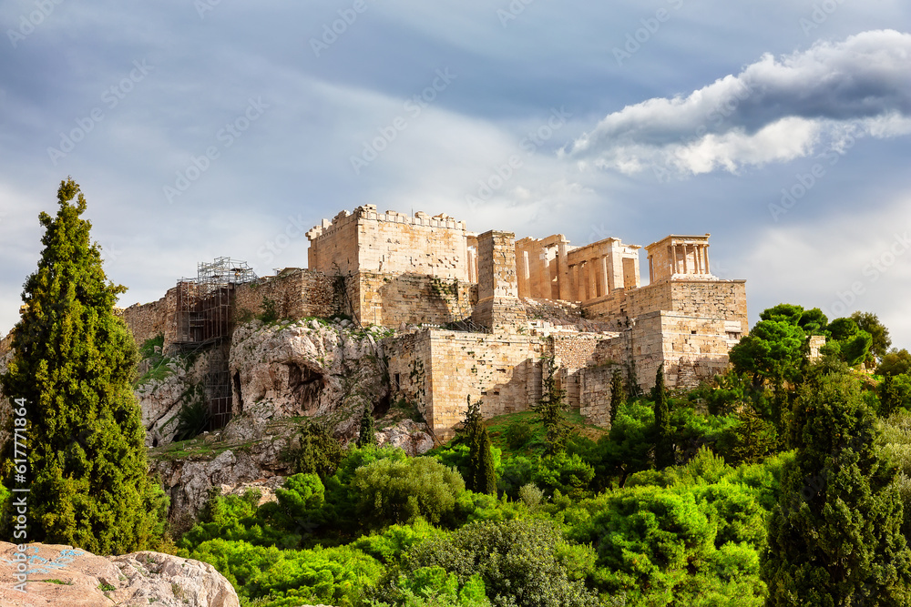 Old Acropolis hill is ancient greek ruins in Athens center, Greece.